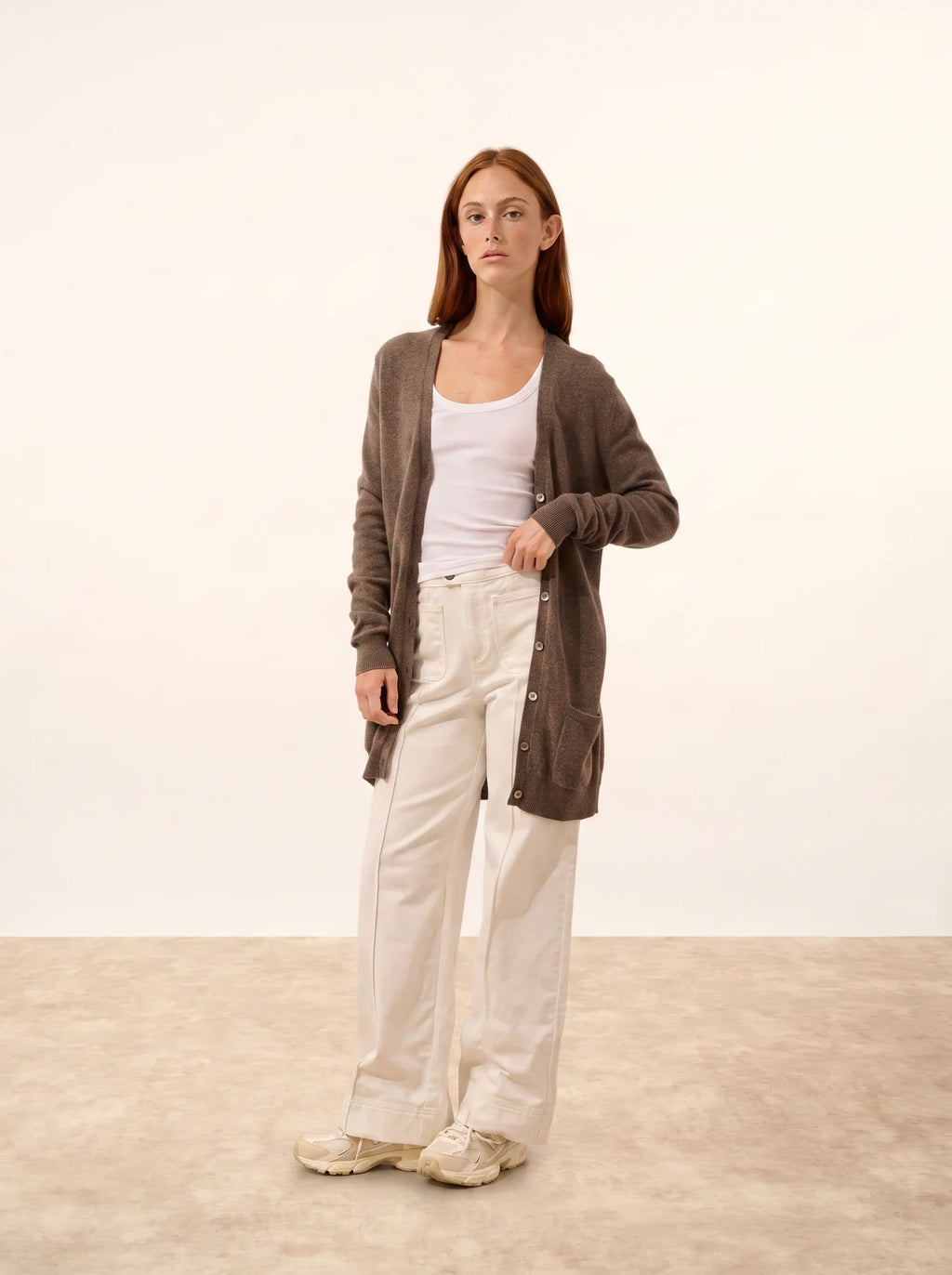 TOMMIE strickjacke v-ausschnitt taupe meliert