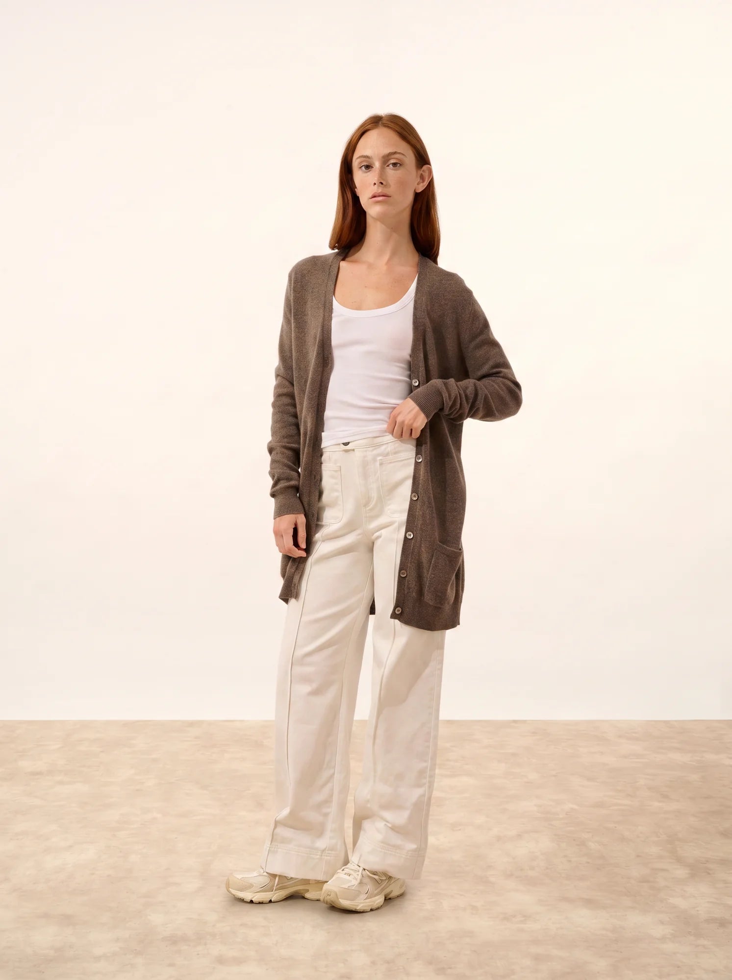 TOMMIE strickjacke v-ausschnitt taupe meliert