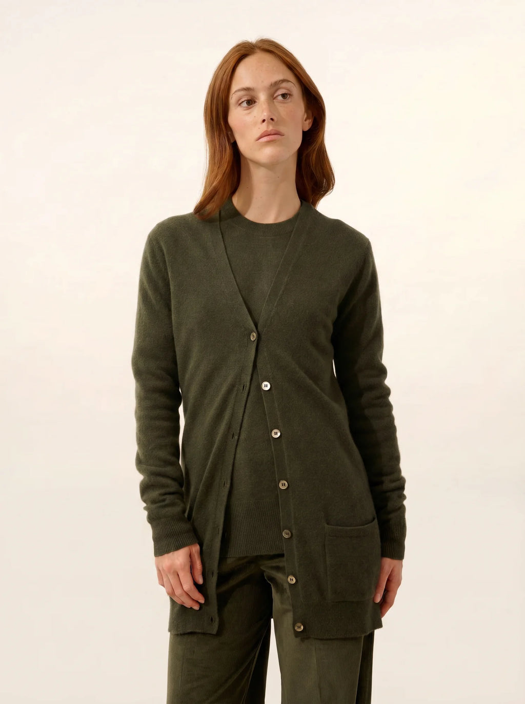 TOMMIE cardigan col V kaki