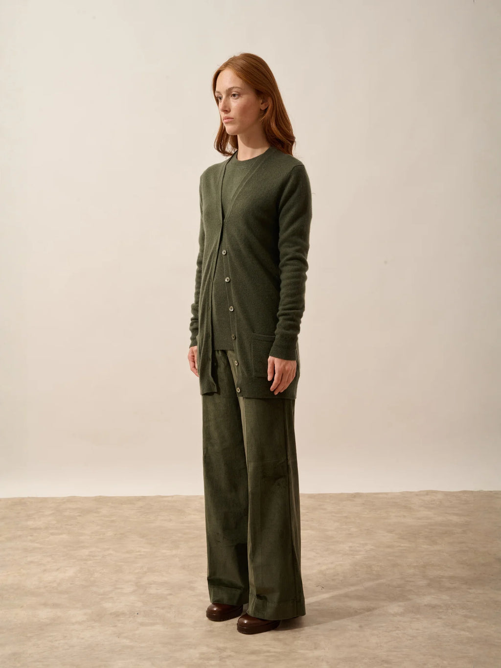 TOMMIE cardigan col V kaki