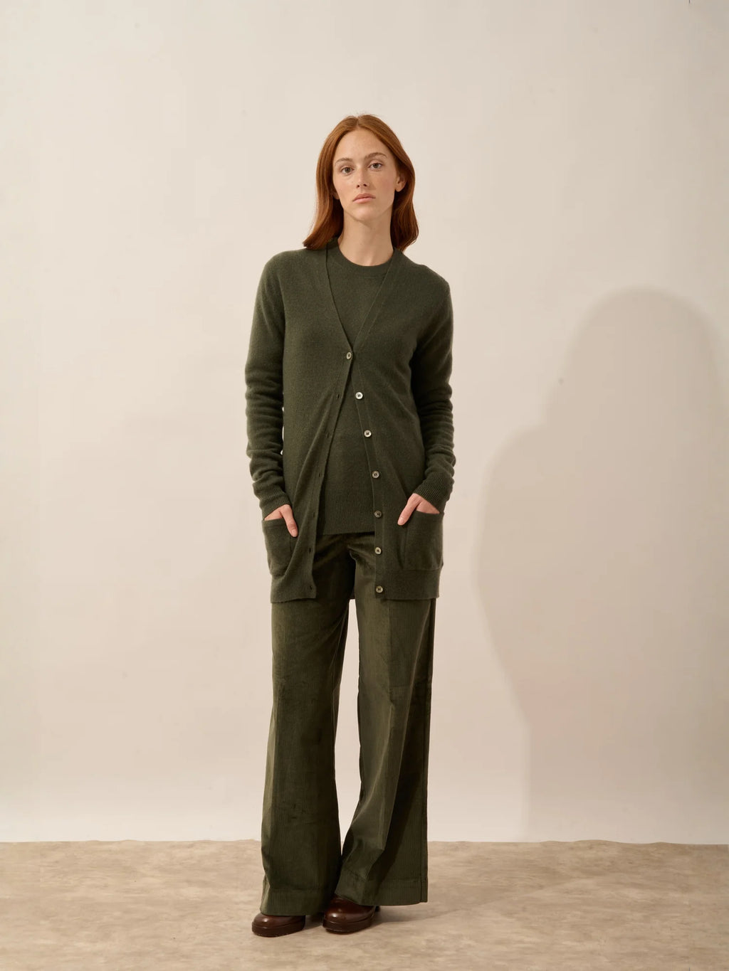 TOMMIE cardigan col V kaki