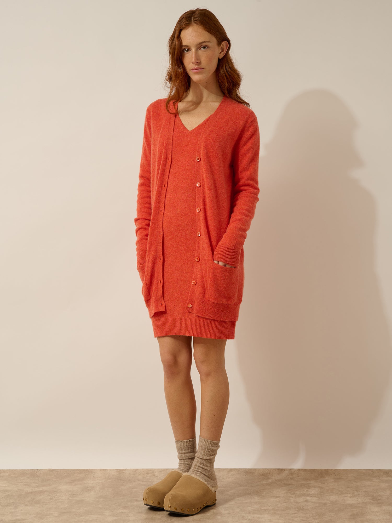 CHELSEA cardigan col v orange chiné