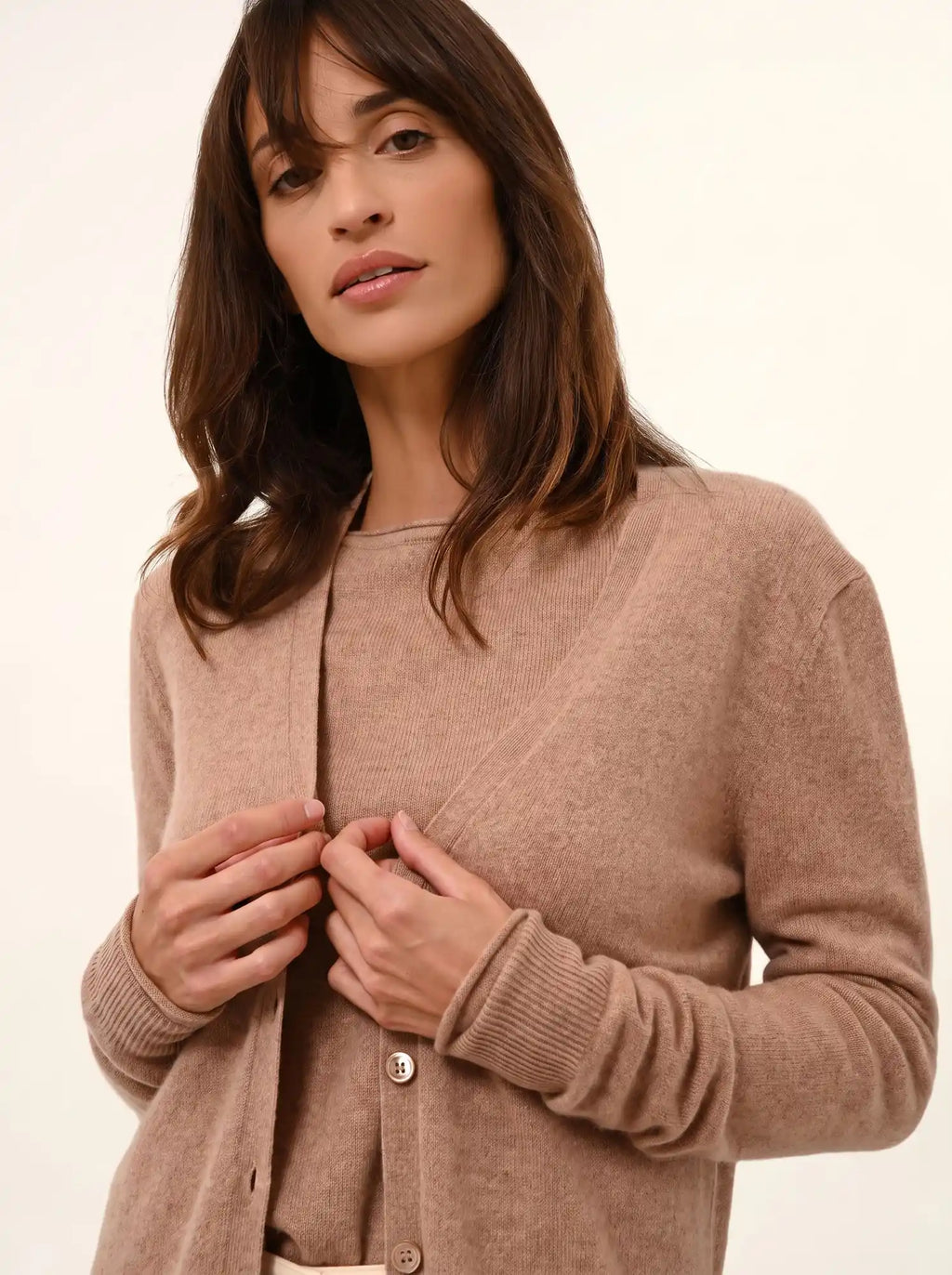 TOMMIE strickjacke v-ausschnitt camel meliert