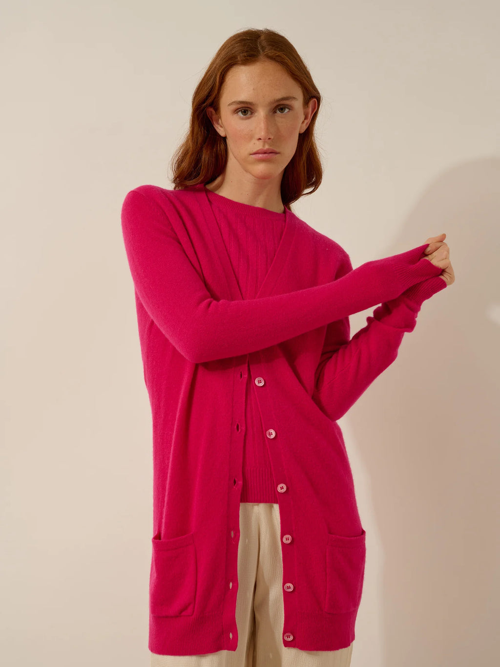 TOMMIE strickjacke v-ausschnitt fuchsia