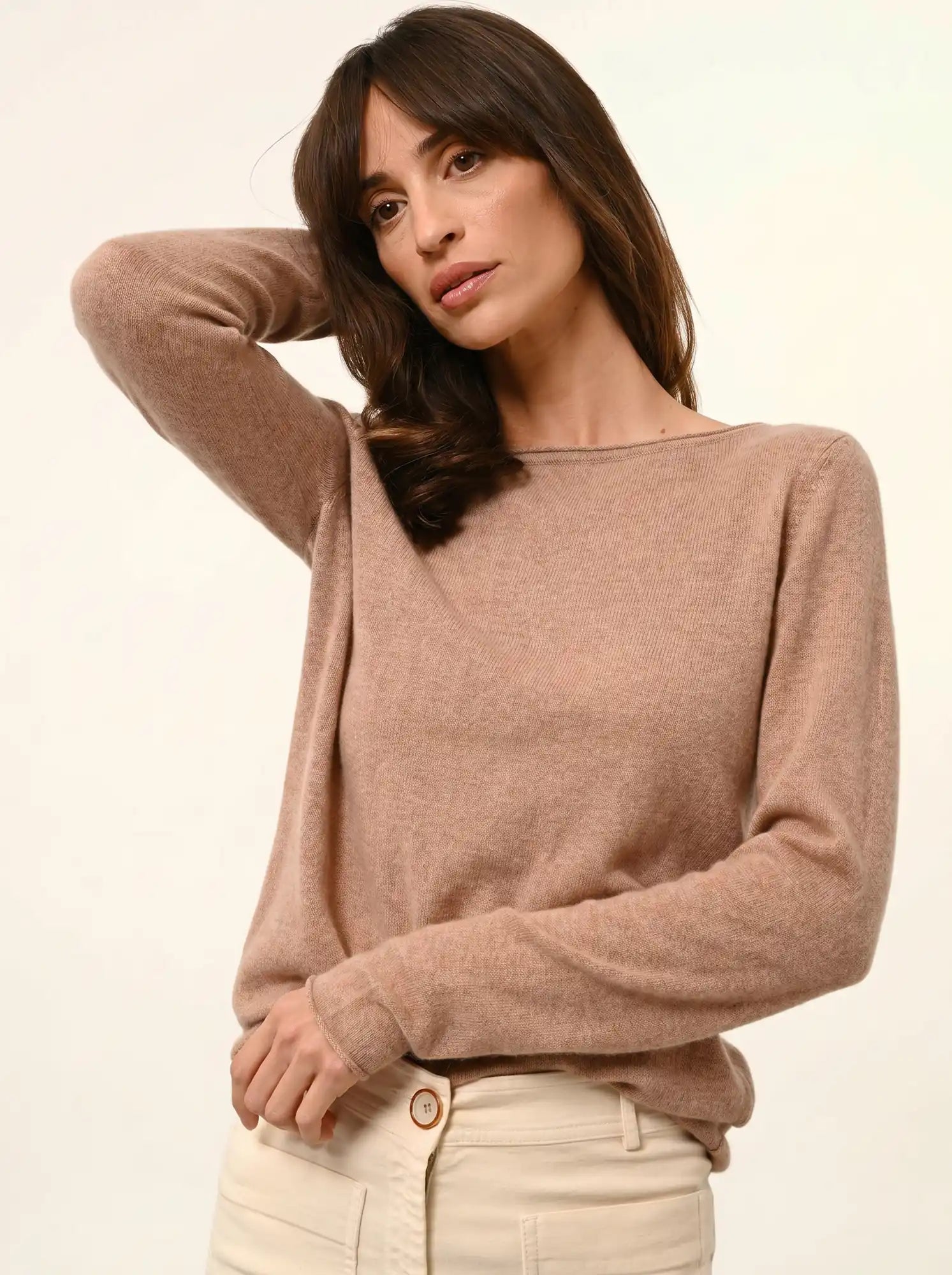 GRACE pullover u-boot-ausschnitt camel meliert
