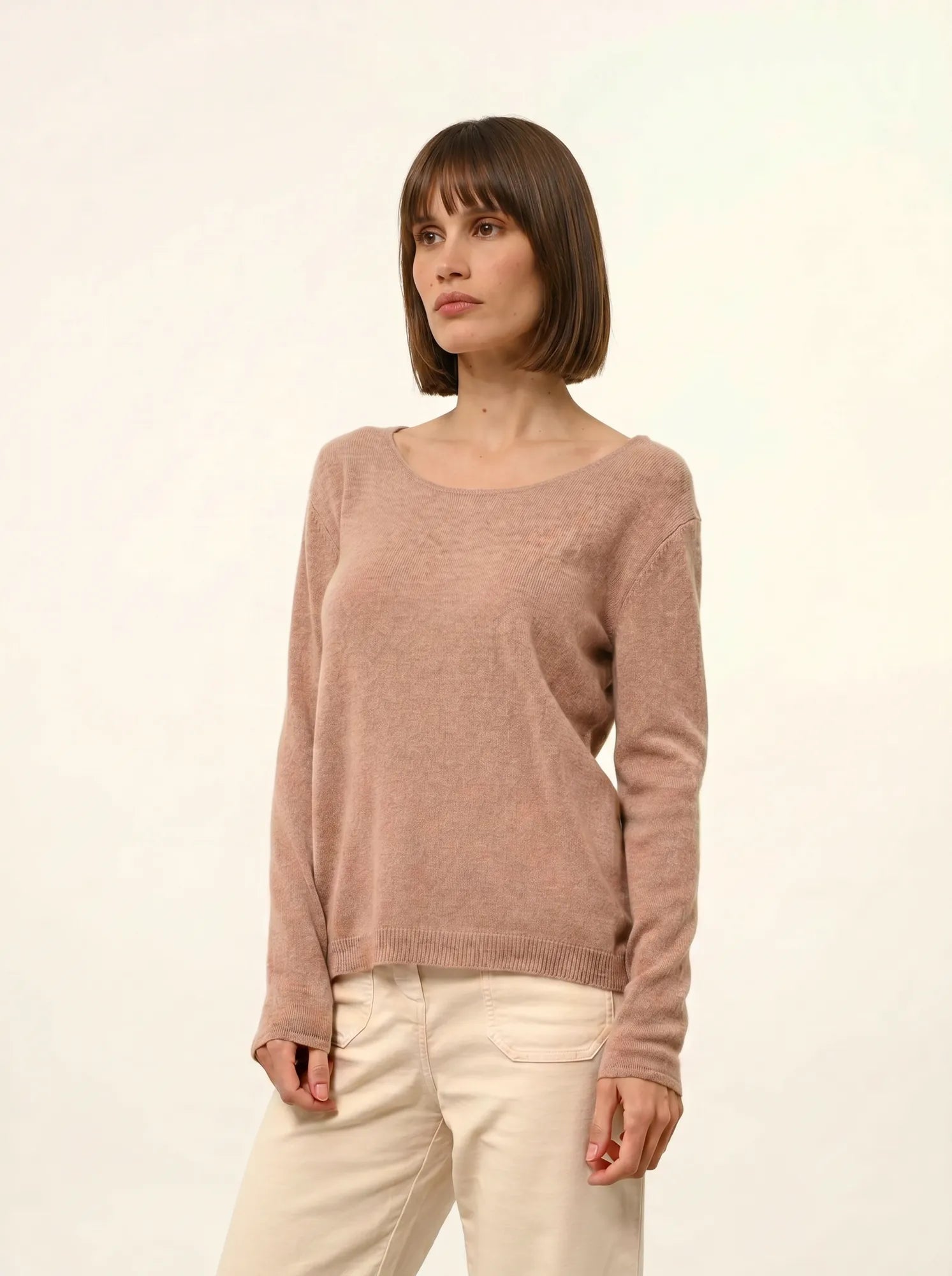 FIONA pullover rundhalsausschnitt camel meliert