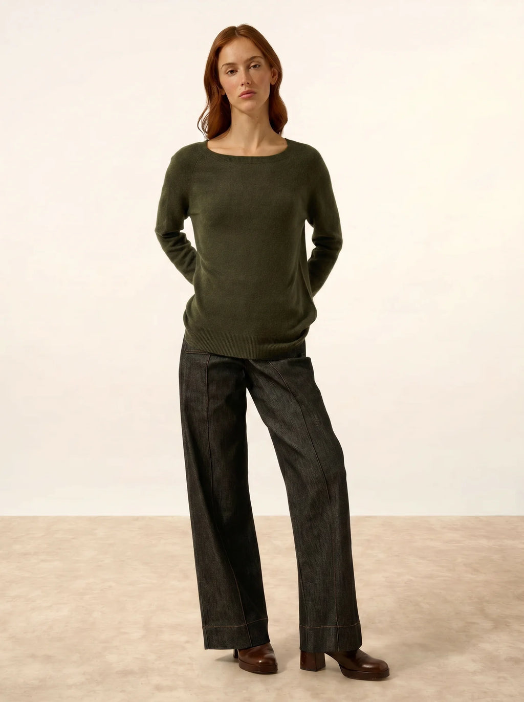 ABIGAILE pullover u-boot-ausschnitt tropfen hinten khaki