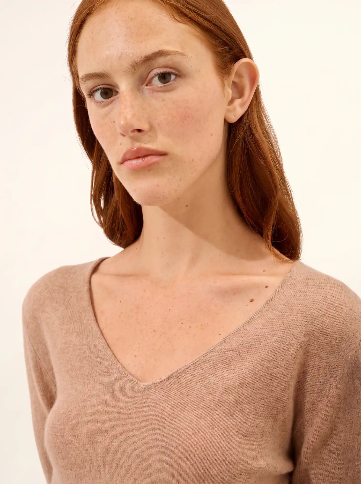 JOAN pullover v-ausschnitt camel meliert