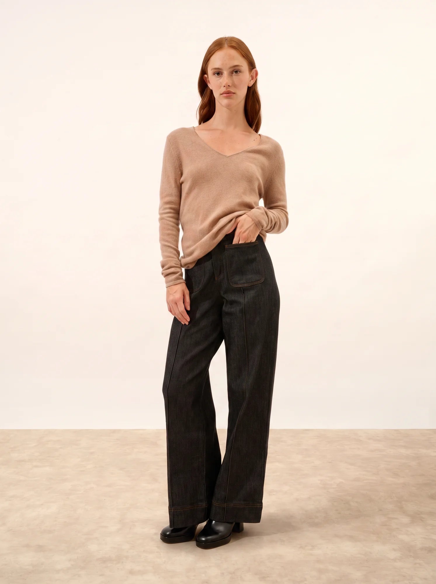 JOAN pullover v-ausschnitt camel meliert
