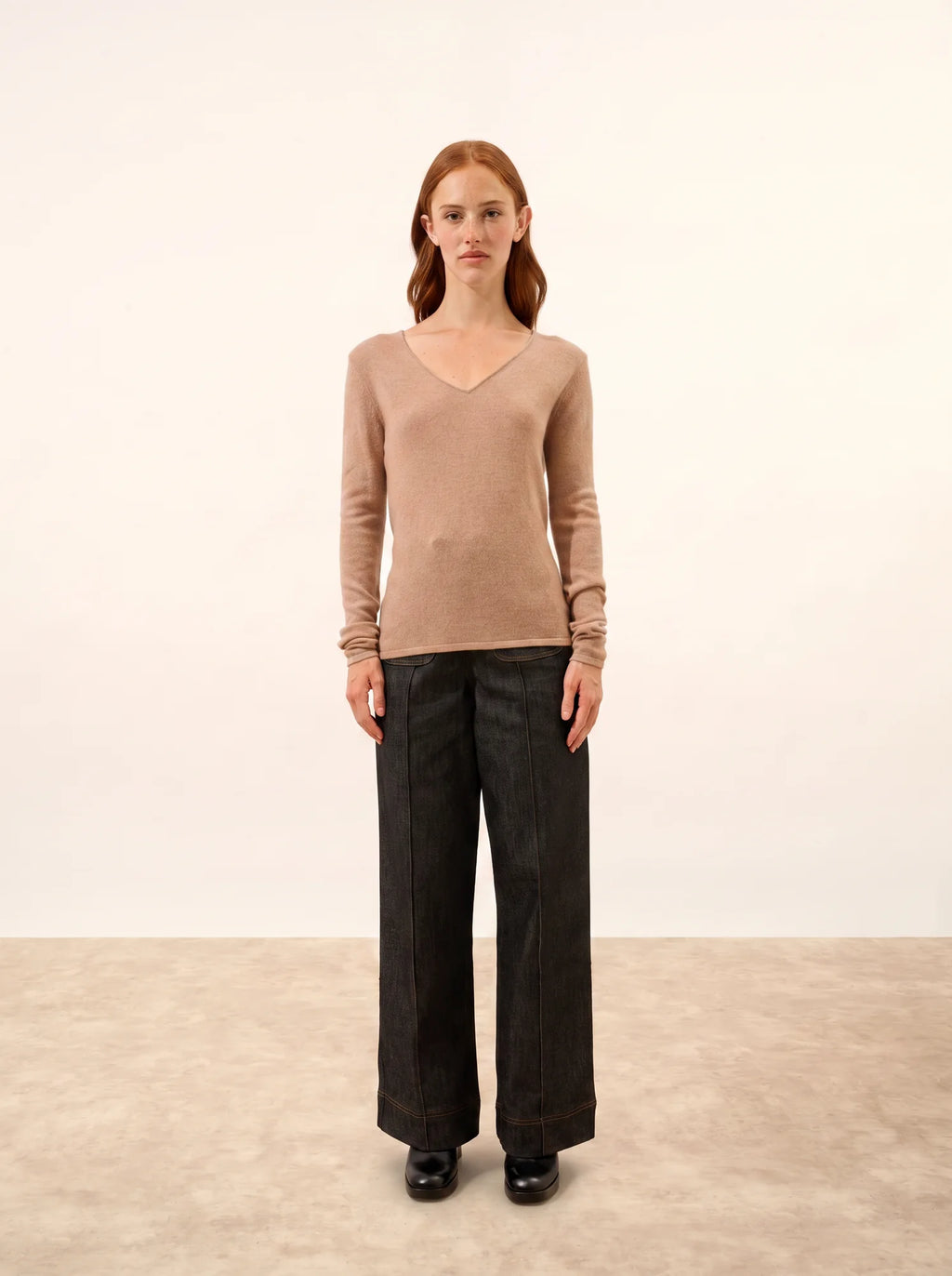 JOAN pullover v-ausschnitt camel meliert
