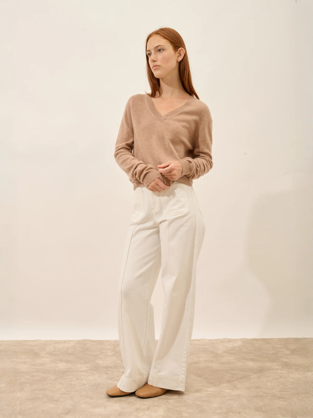 NORA pullover v-ausschnitt camel meliert