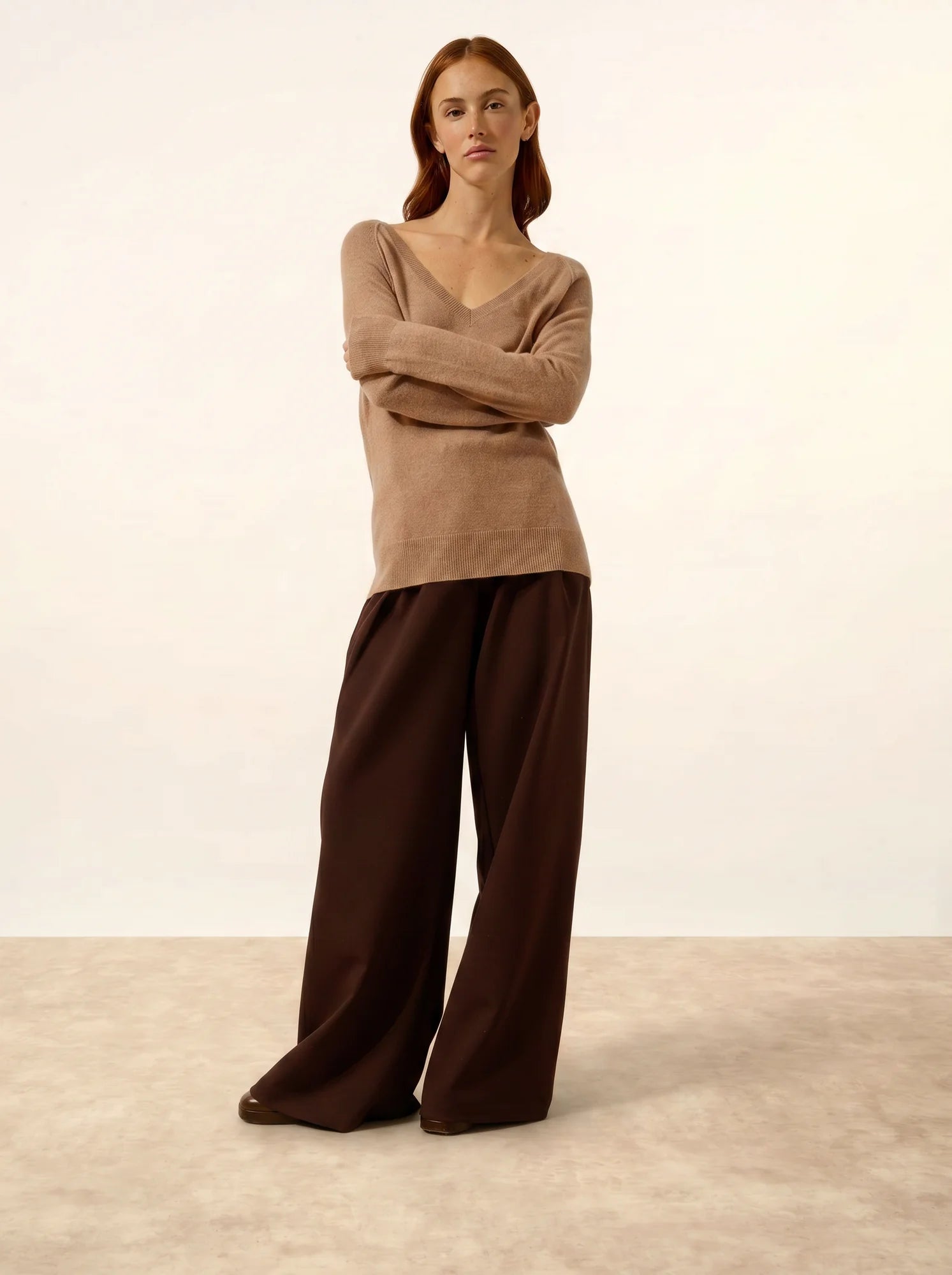 PHOEBE pull col V camel chiné