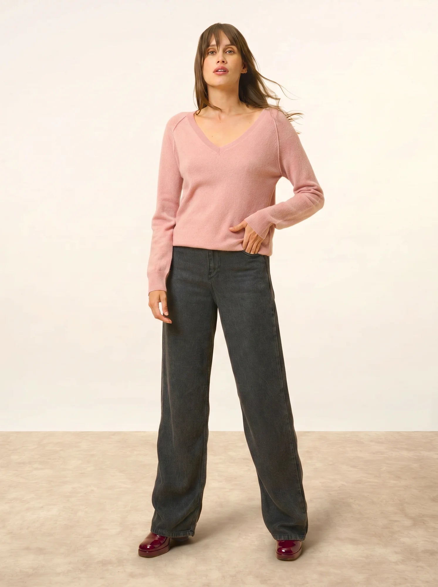 PHOEBE pull col V bois de rose