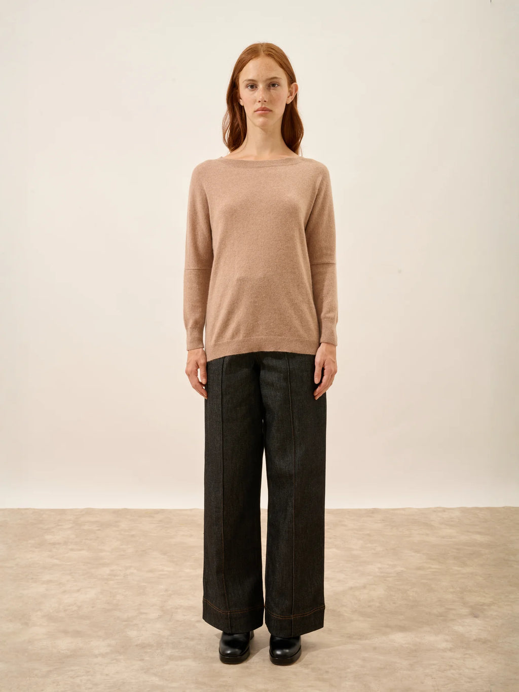 REBECCA pull chauve souris camel chiné