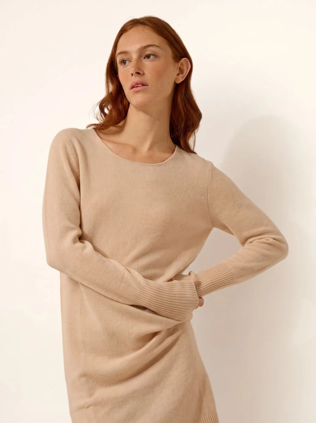 SUSAN kleid rundhalsausschnitt sand