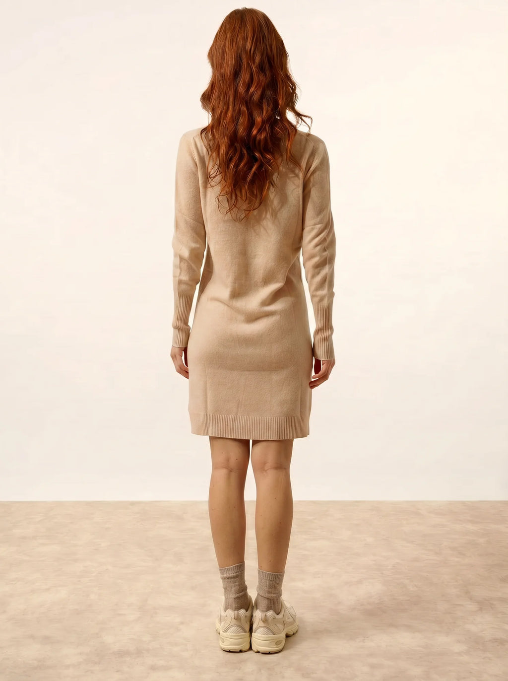 SUSAN kleid rundhalsausschnitt sand