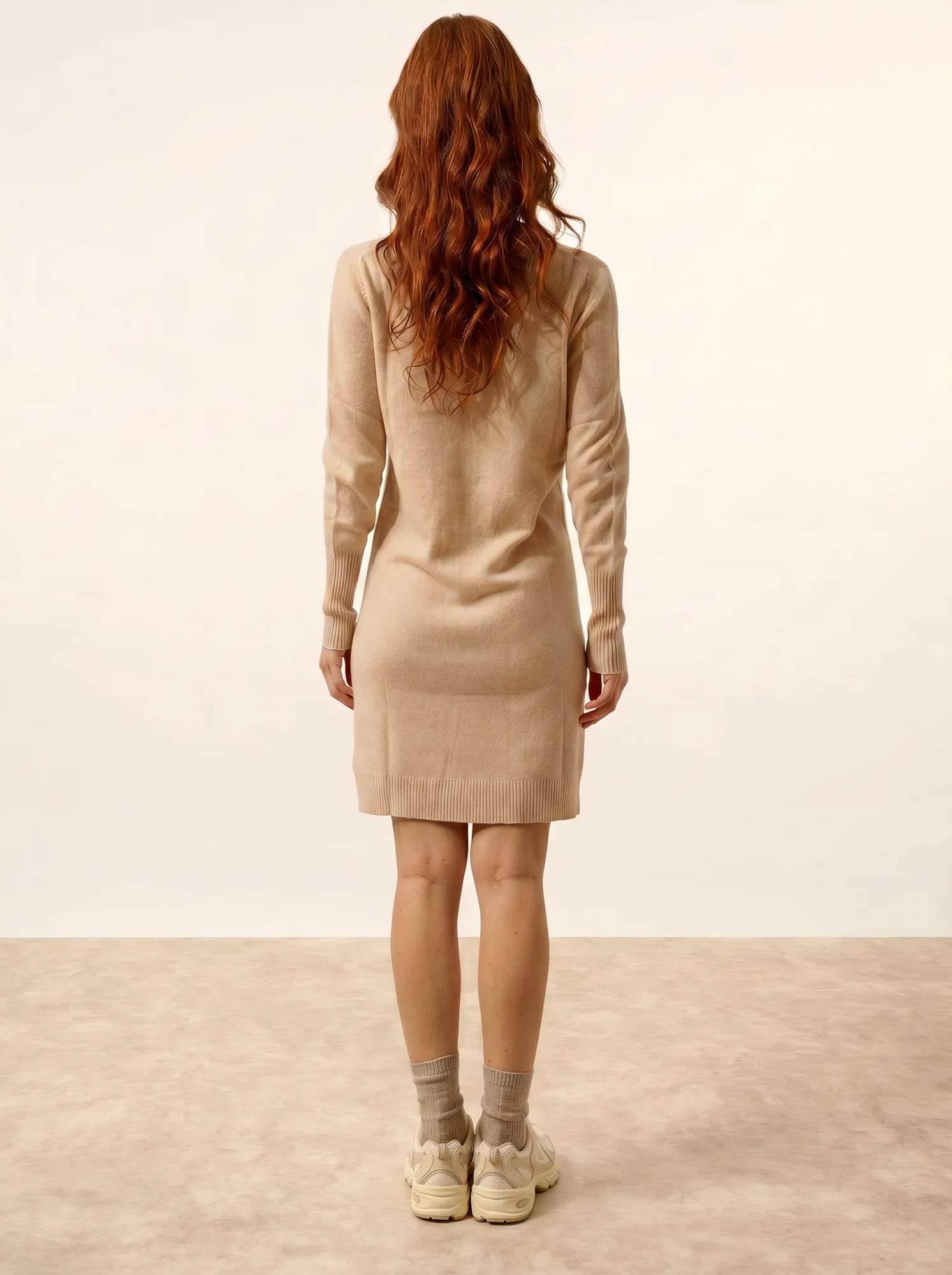 SUSAN kleid rundhalsausschnitt sand