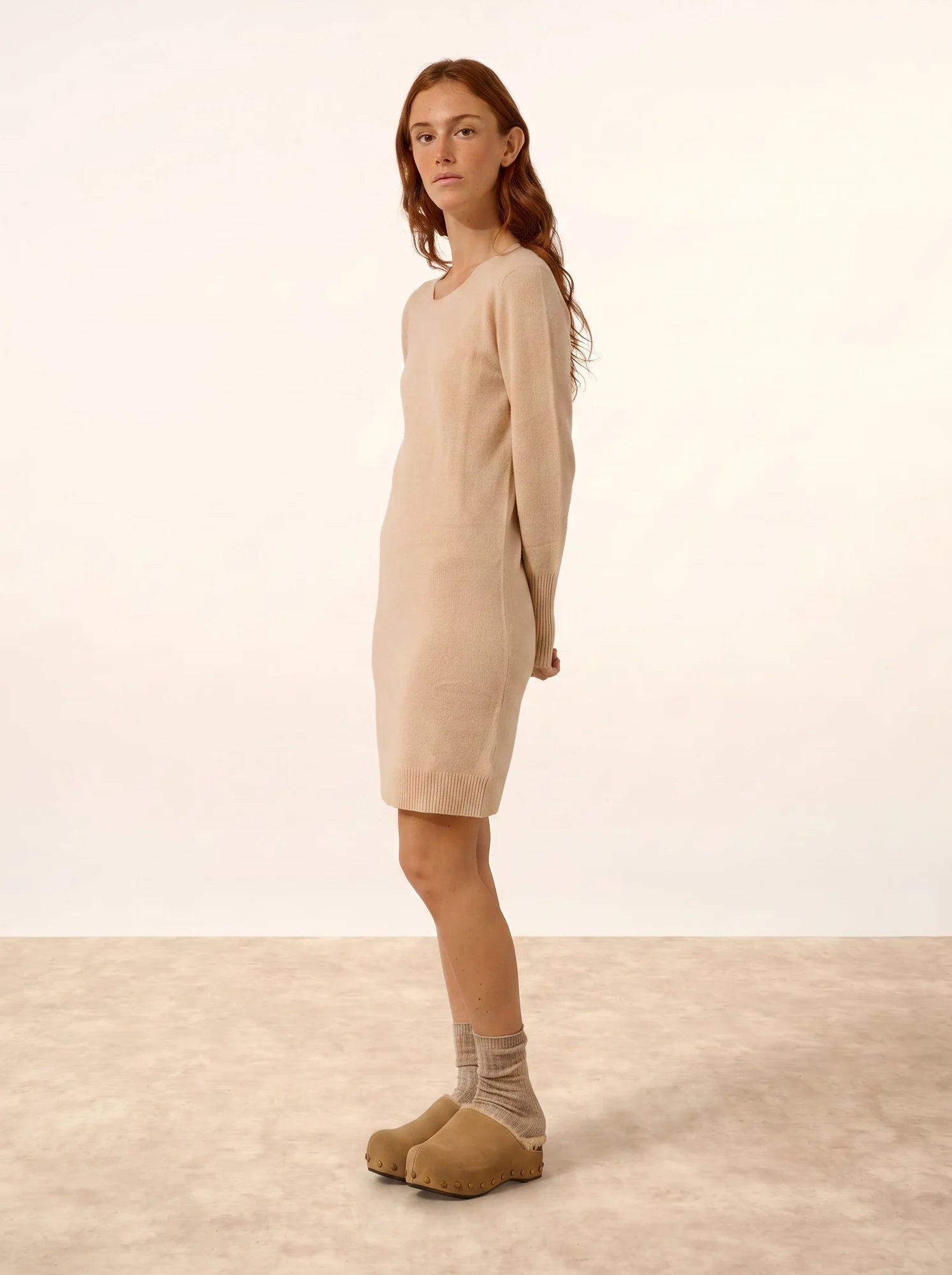 SUSAN kleid rundhalsausschnitt sand