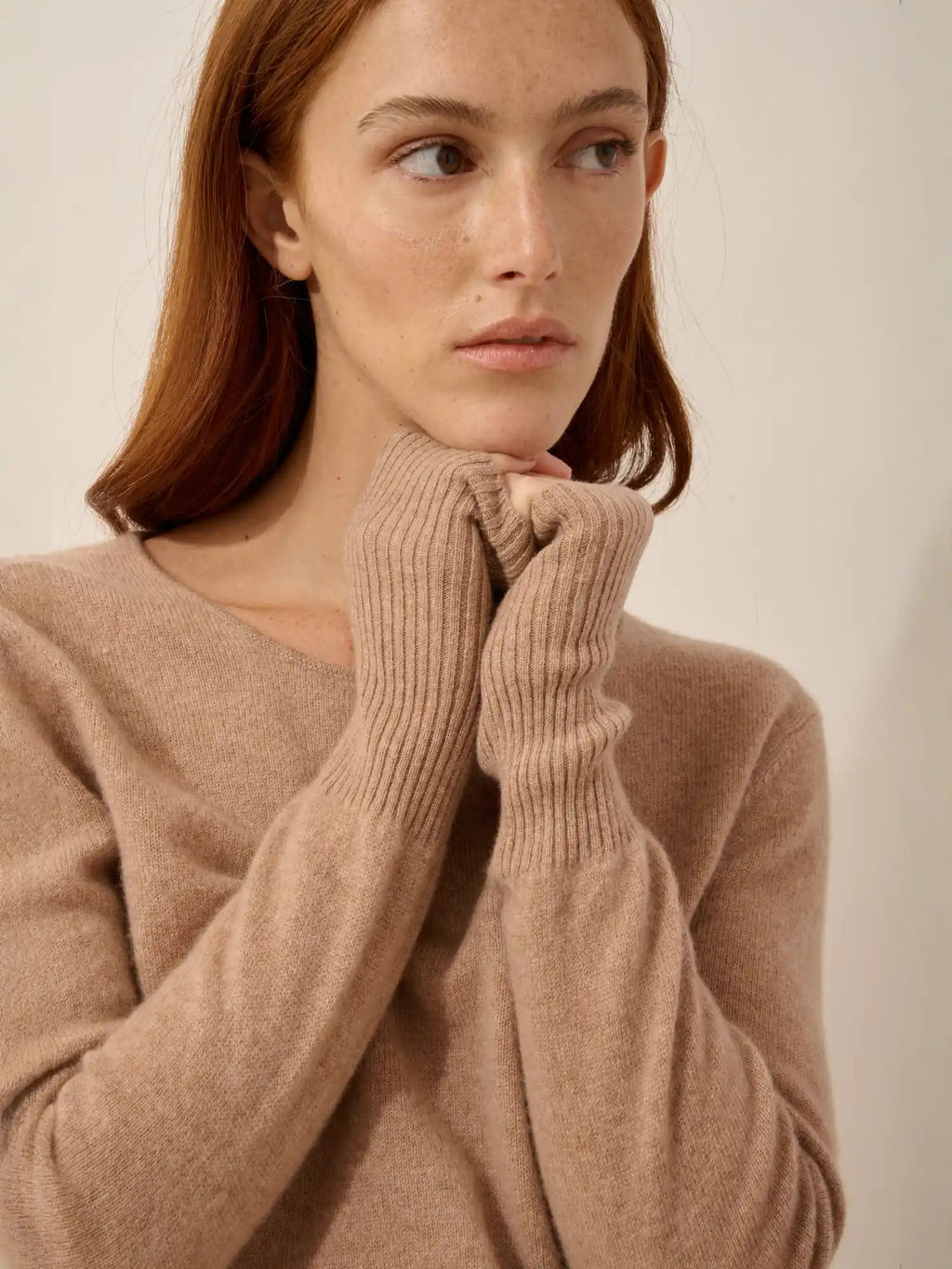 SUSAN kleid rundhalsausschnitt camel meliert