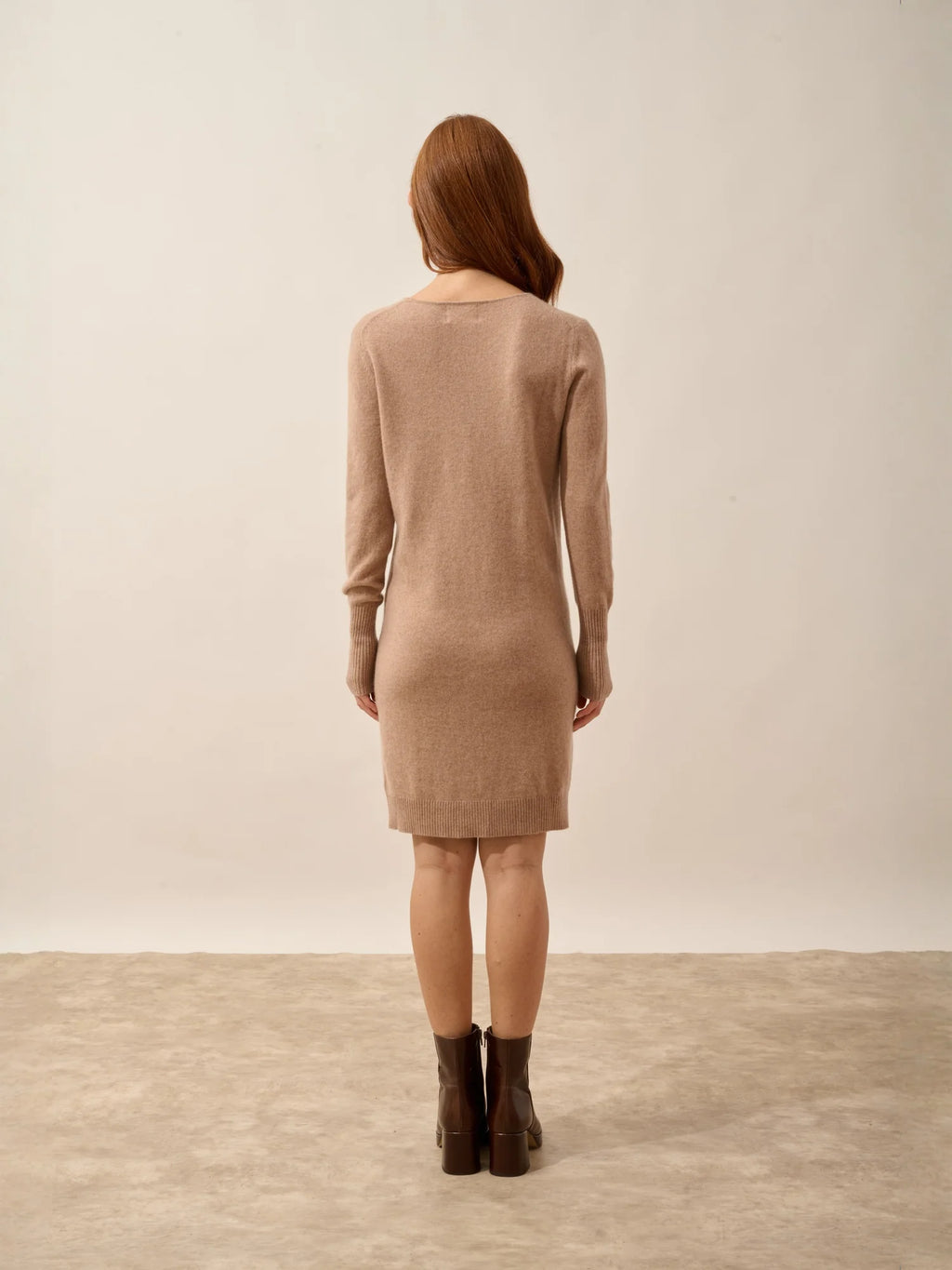 SUSAN kleid rundhalsausschnitt camel meliert