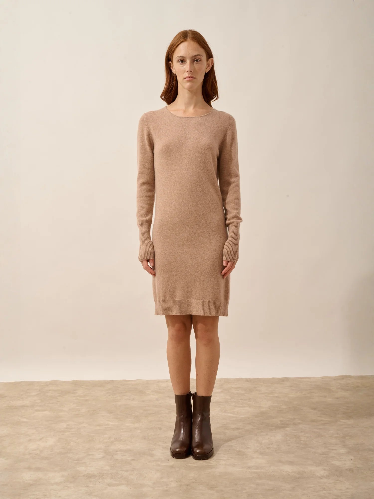 SUSAN kleid rundhalsausschnitt camel meliert