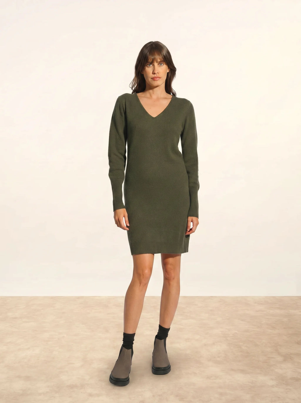 TRACY kleid v-ausschnitt khaki