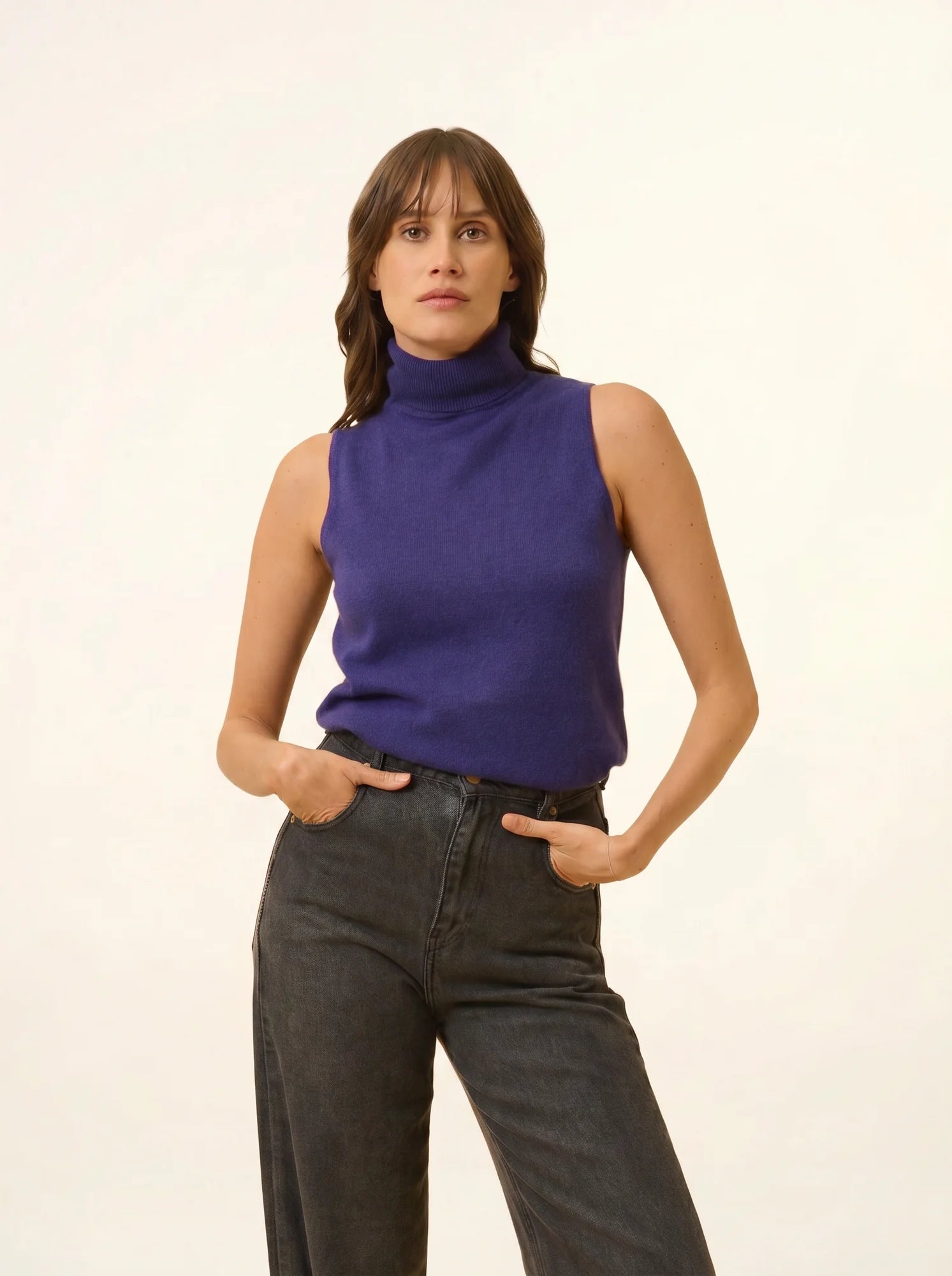 VIOLET pullover rollkragen ärmellos violett