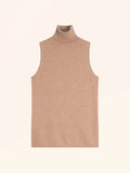VIOLET Pull Col Roulé sans Manches Camel Chiné