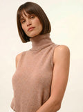 VIOLET pullover rollkragen ärmellos camel meliert