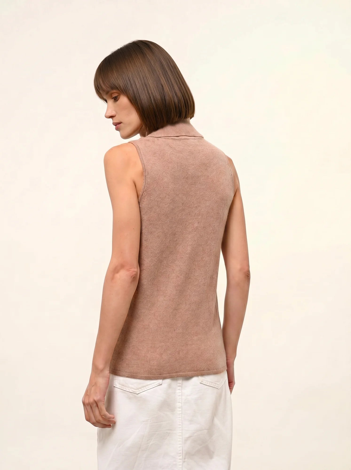 VIOLET pullover rollkragen ärmellos camel meliert