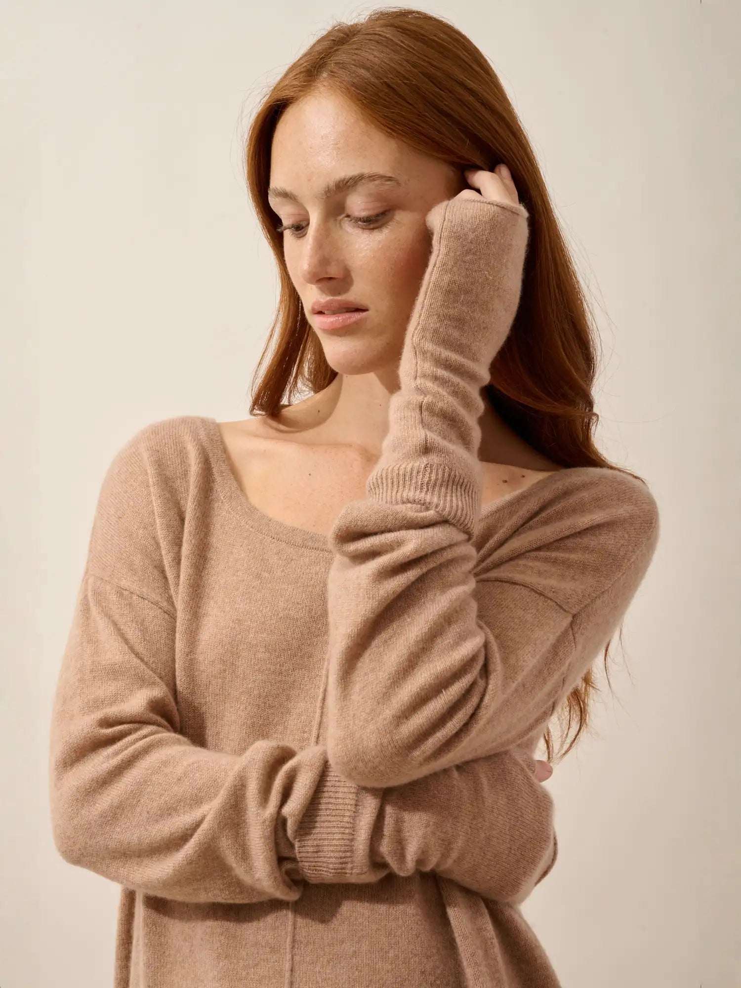 ZOE fingerlose handschuhe camel meliert