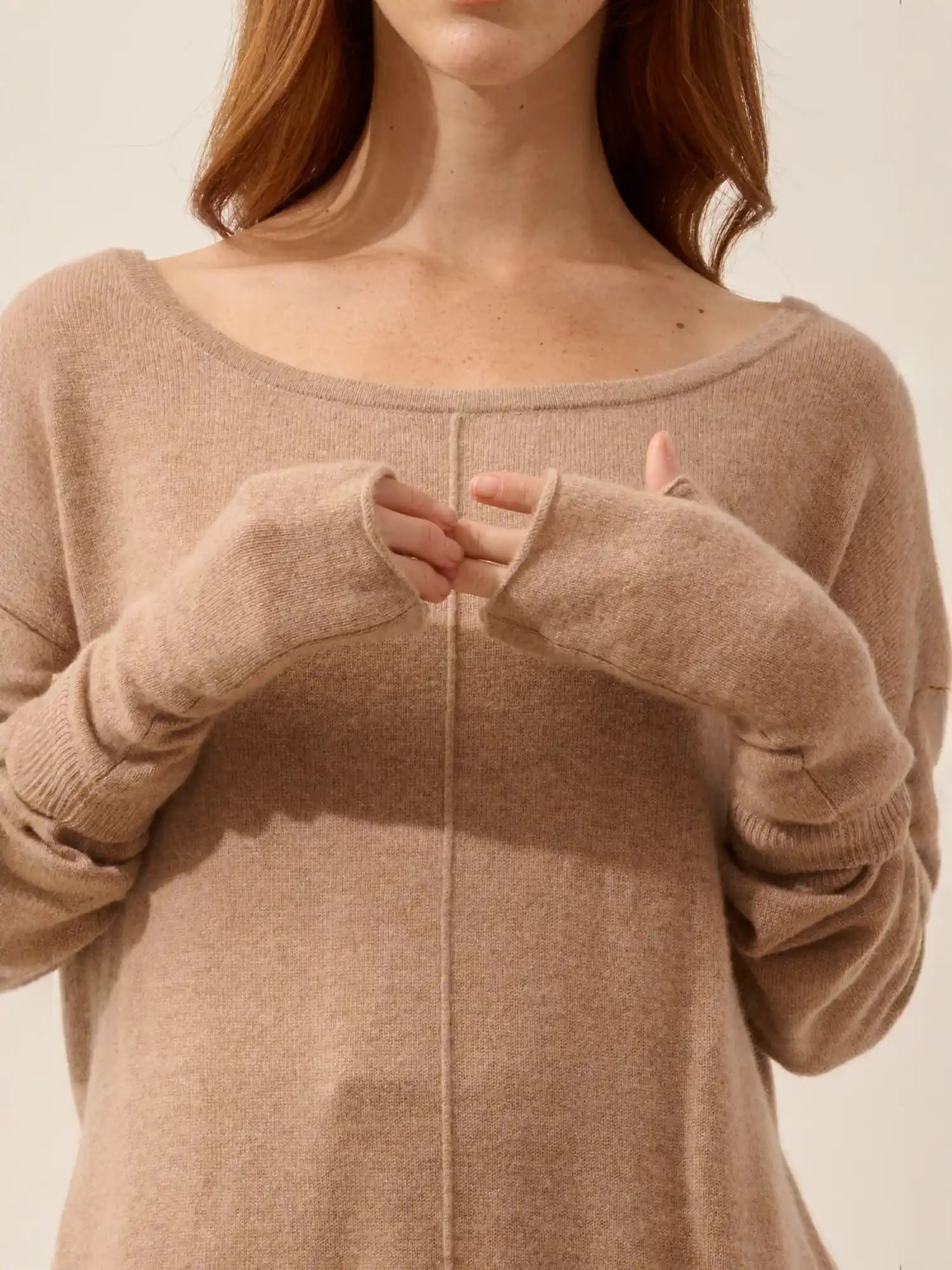 ZOE fingerlose handschuhe camel meliert