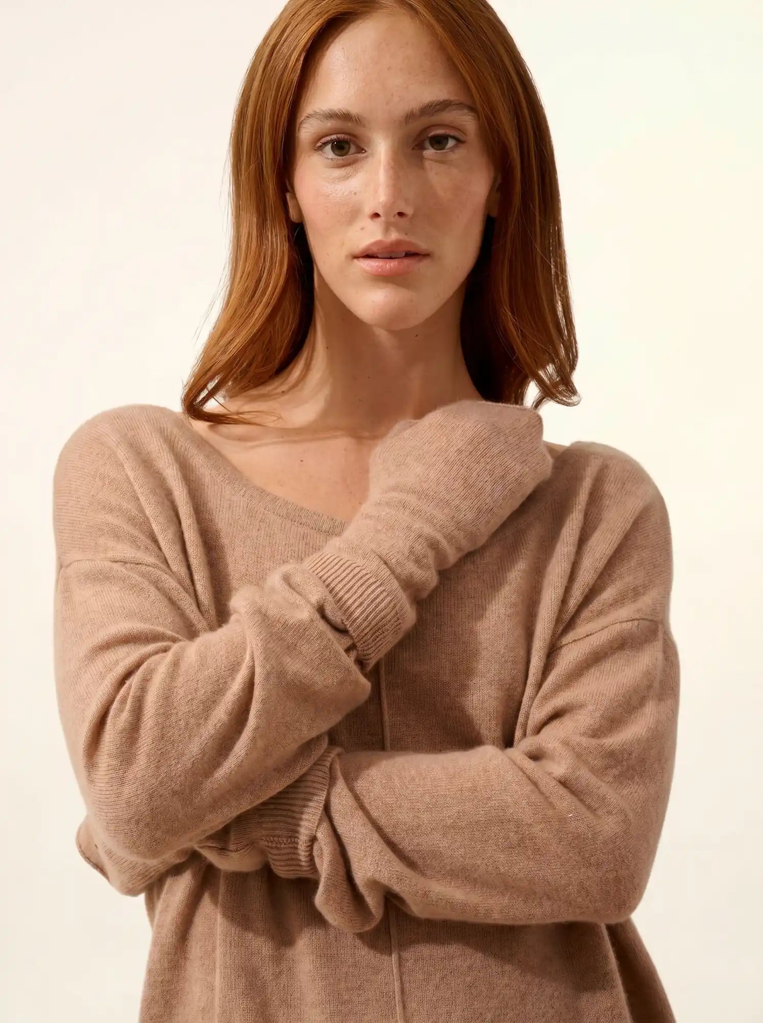 ZOE fingerlose handschuhe camel meliert