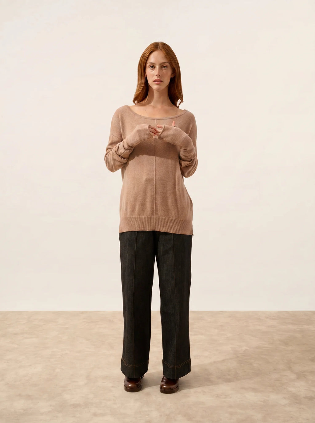 ZOE fingerlose handschuhe camel meliert