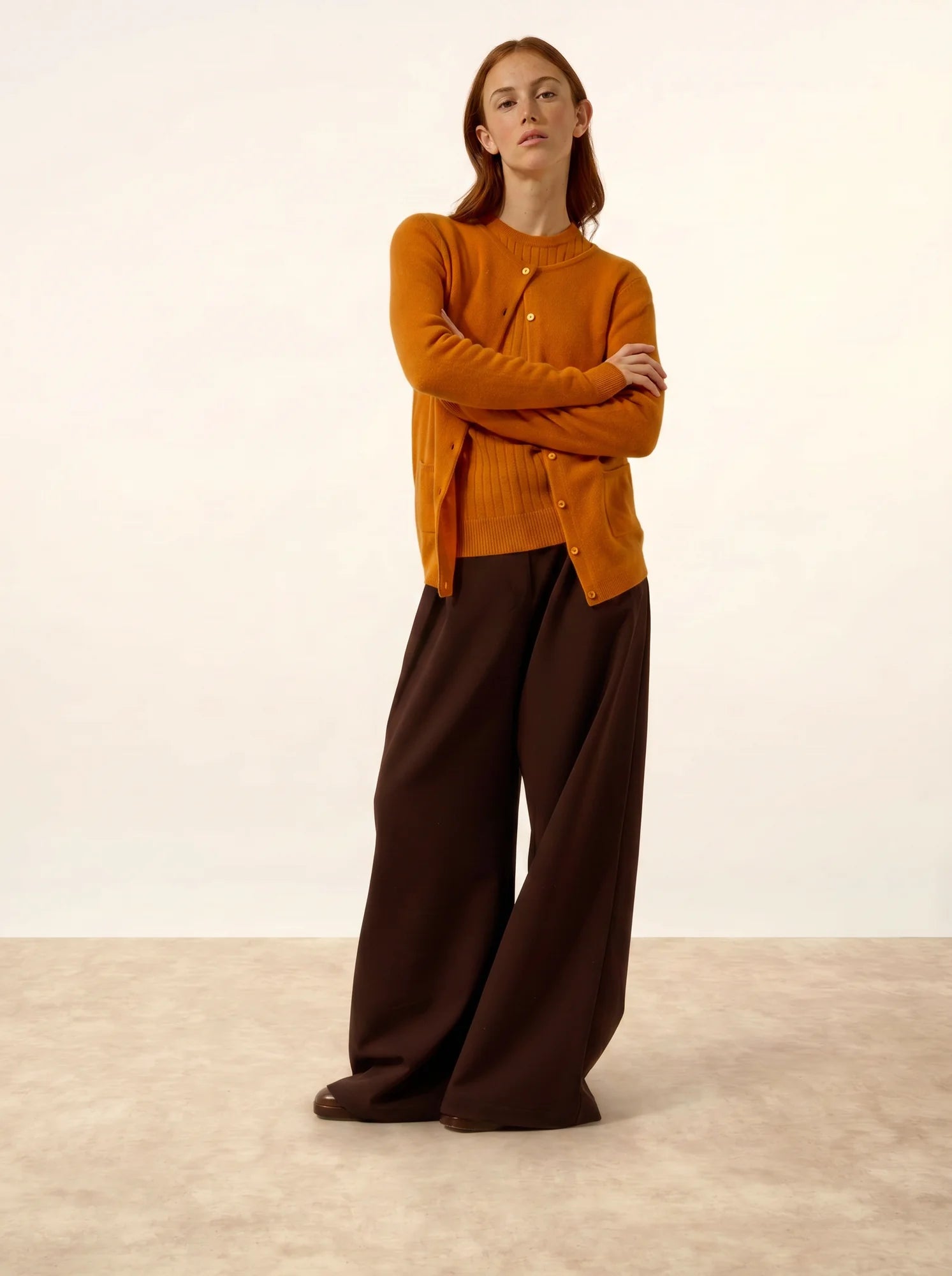 KATHARINE strickjacke rundhalsausschnitt ocre