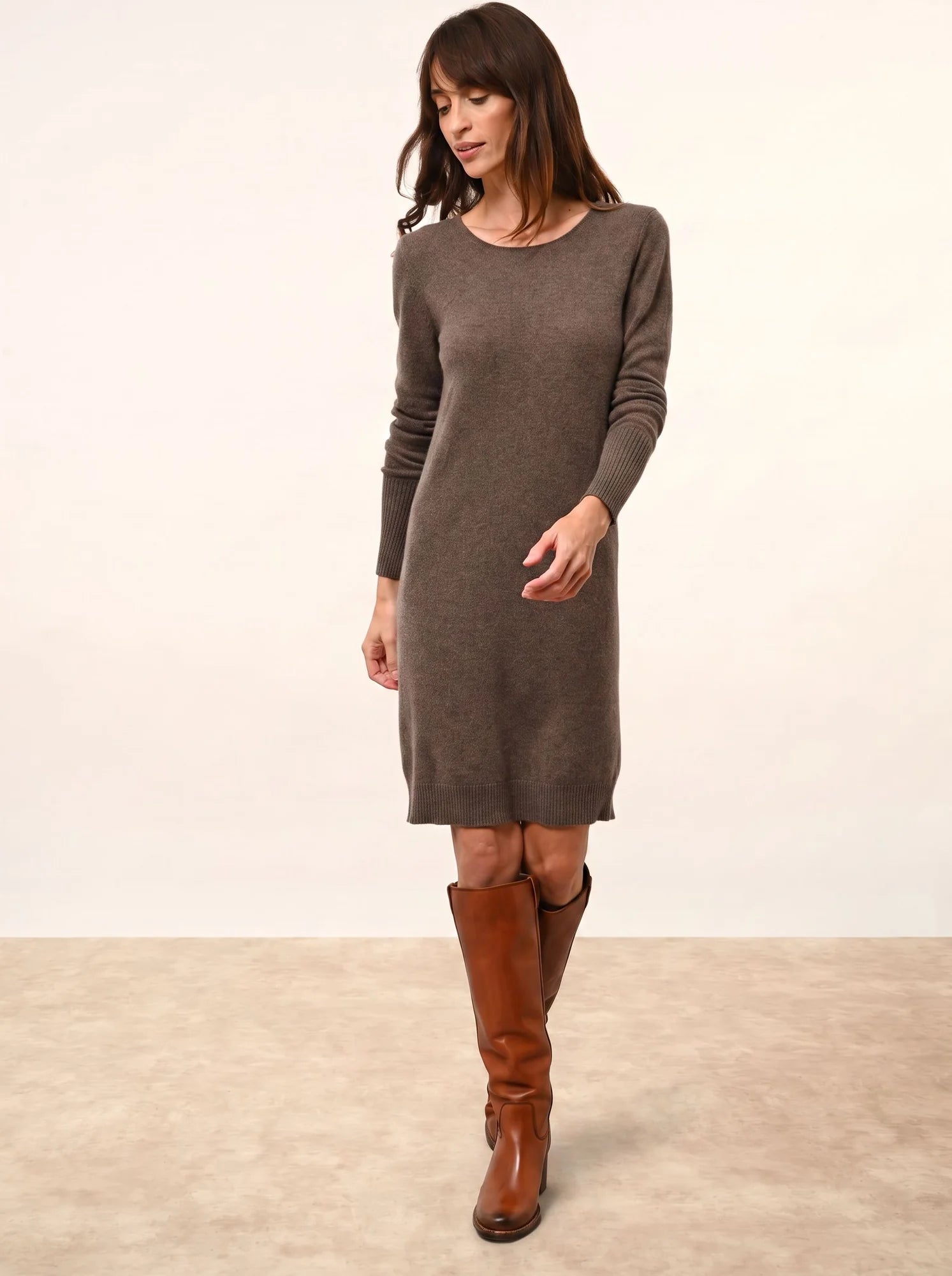 SUSAN robe col rond taupe chiné