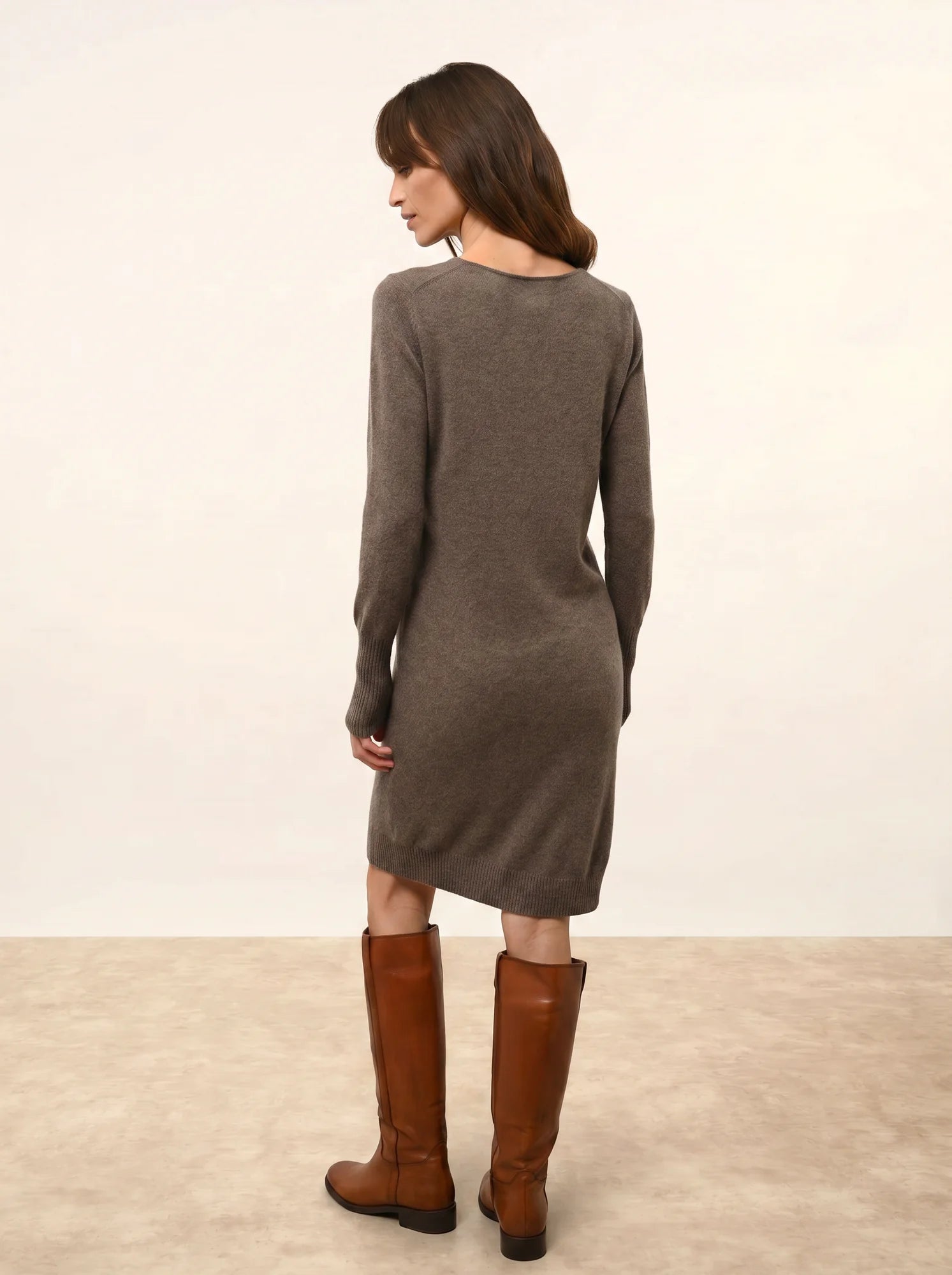SUSAN robe col rond taupe chiné