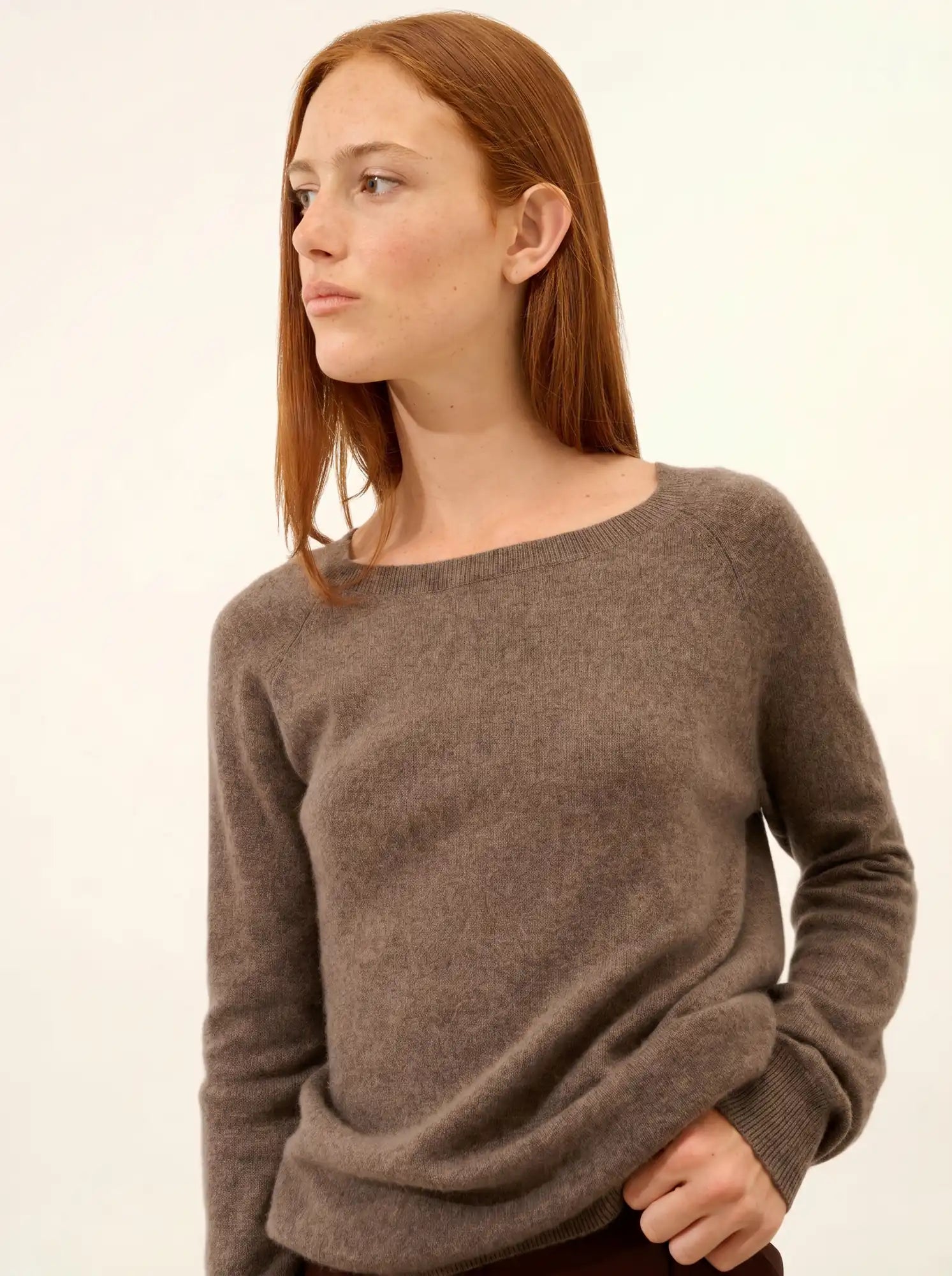 ABIGAILE pullover u-boot-ausschnitt tropfen hinten taupe meliert