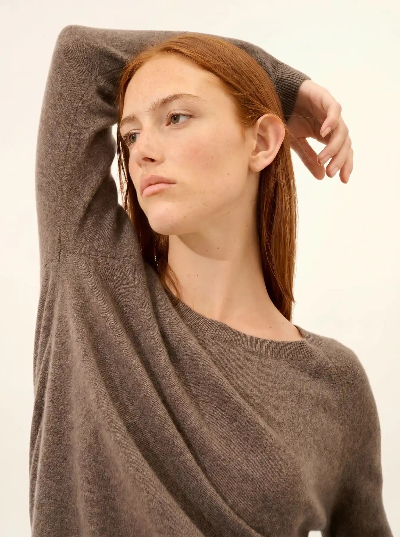 ABIGAILE pullover u-boot-ausschnitt tropfen hinten taupe meliert