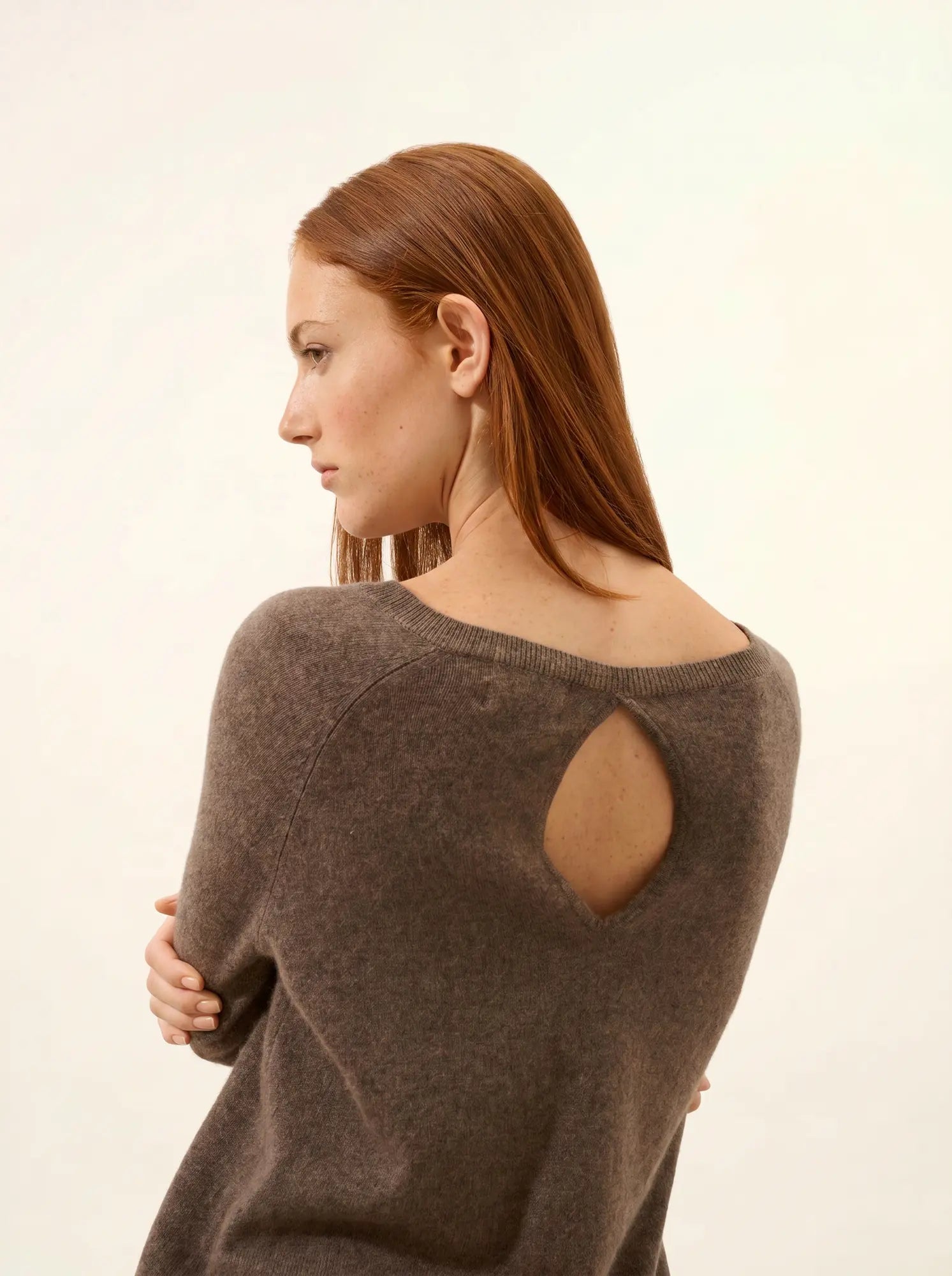 ABIGAILE pullover u-boot-ausschnitt tropfen hinten taupe meliert