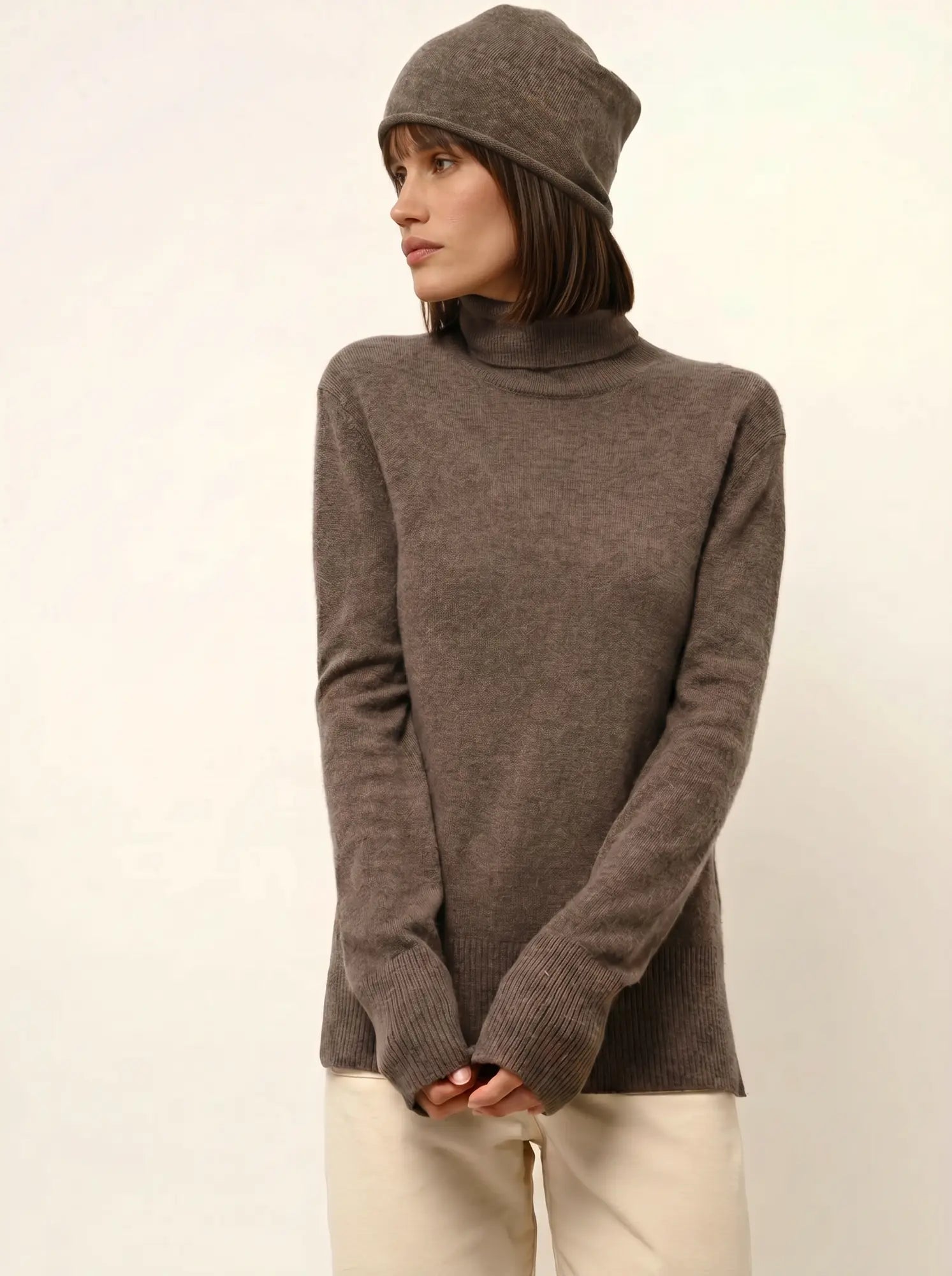 LEXIE pullover rollkragen taupe meliert