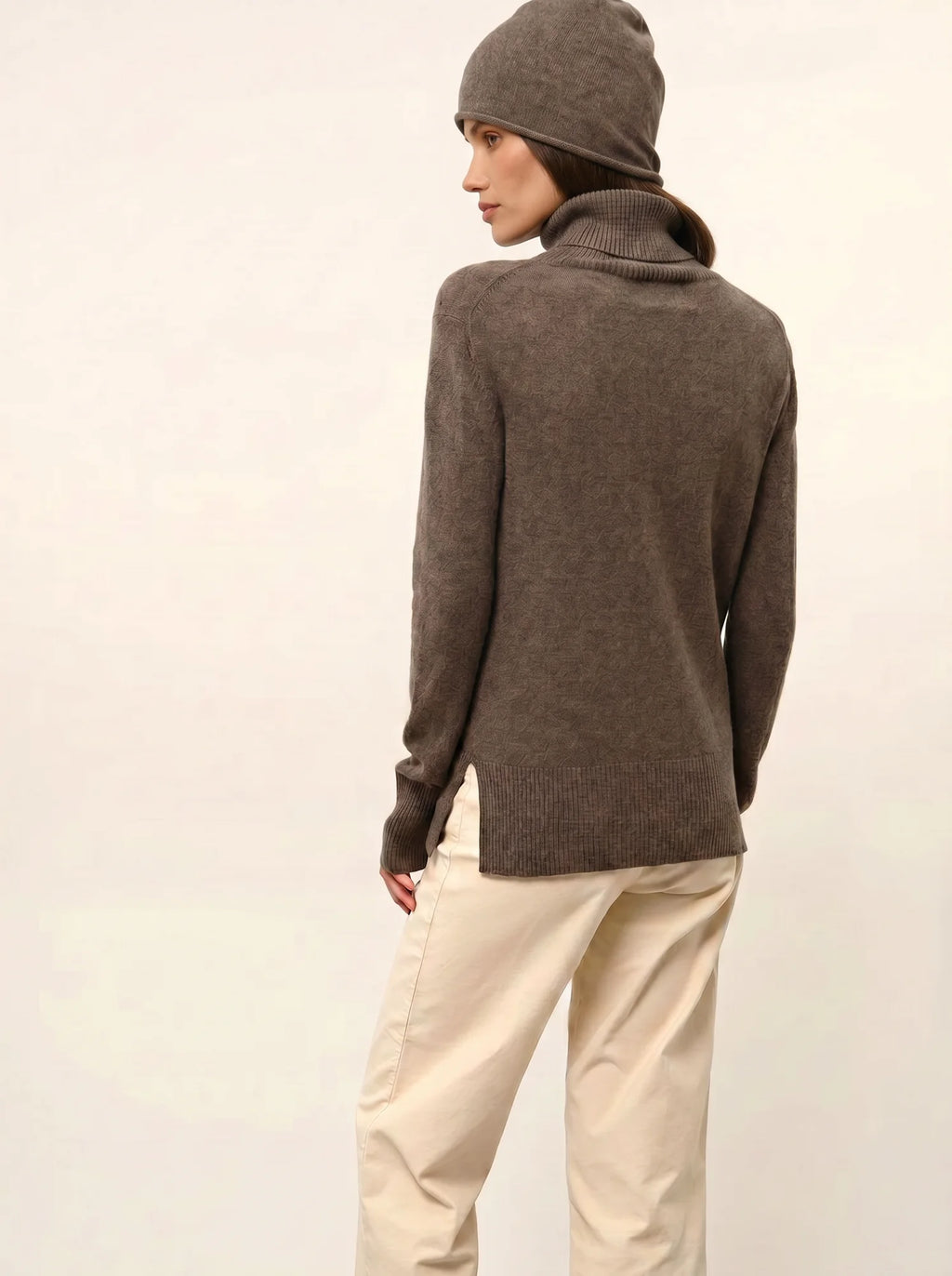 LEXIE pull col roulé taupe chiné