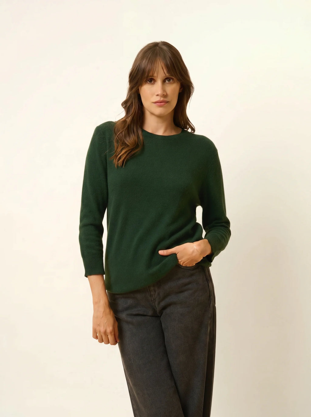 JANICE pullover rundhalsausschnitt geknöpft hinten zypresse