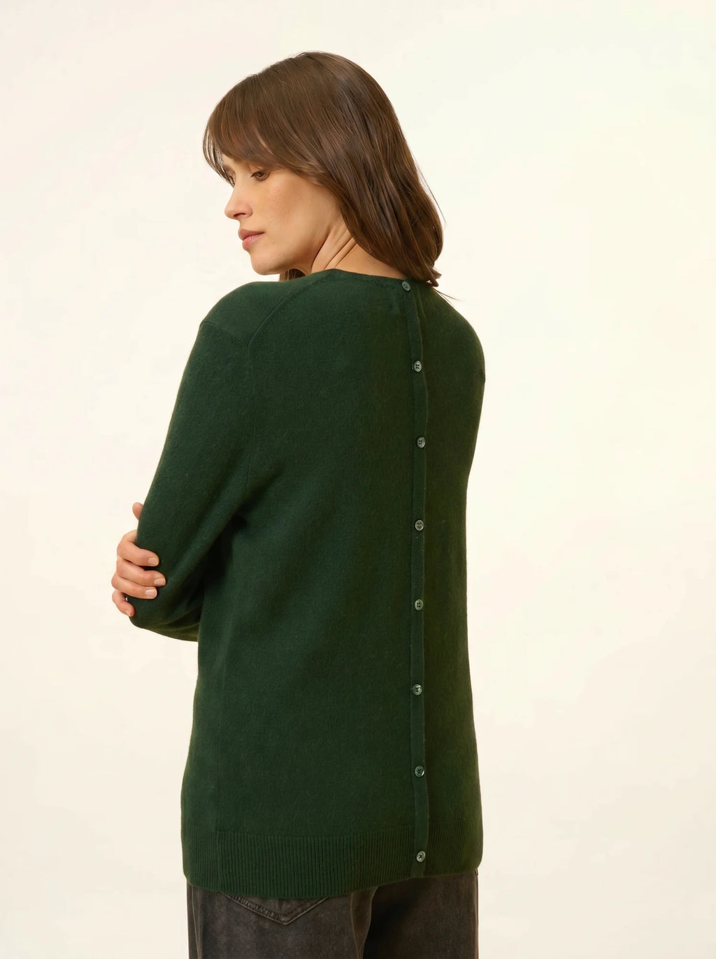 JANICE pullover rundhalsausschnitt geknöpft hinten zypresse