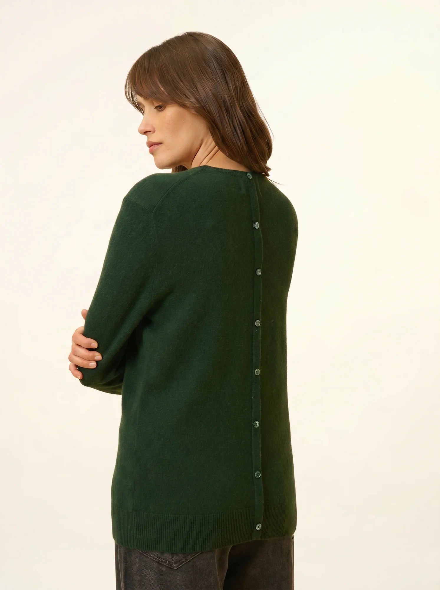 JANICE pullover rundhalsausschnitt geknöpft hinten zypresse