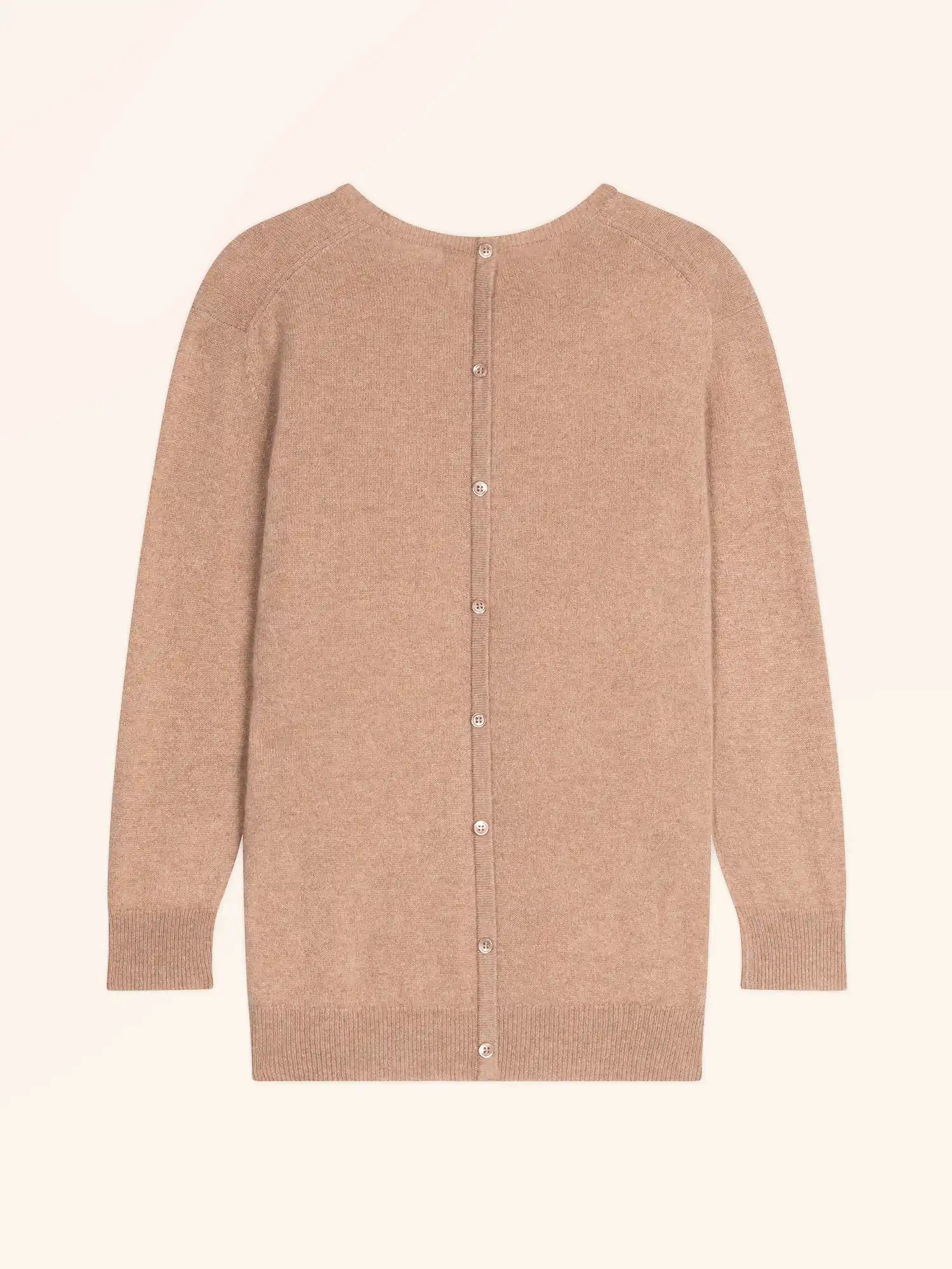 JANICE pullover rundhalsausschnitt geknöpft hinten camel meliert