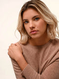 JANICE pullover rundhalsausschnitt geknöpft hinten camel meliert