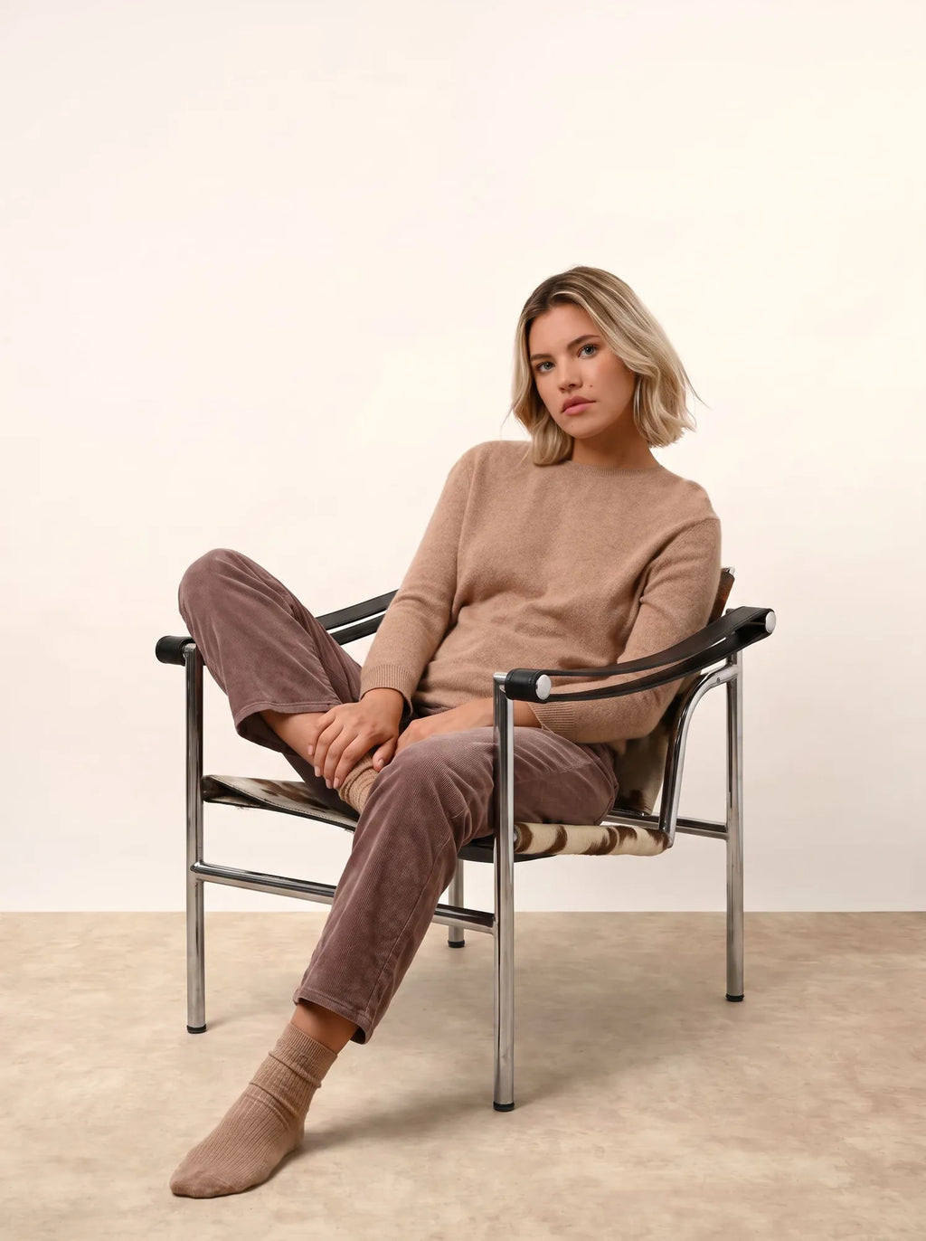 JANICE pullover rundhalsausschnitt geknöpft hinten camel meliert