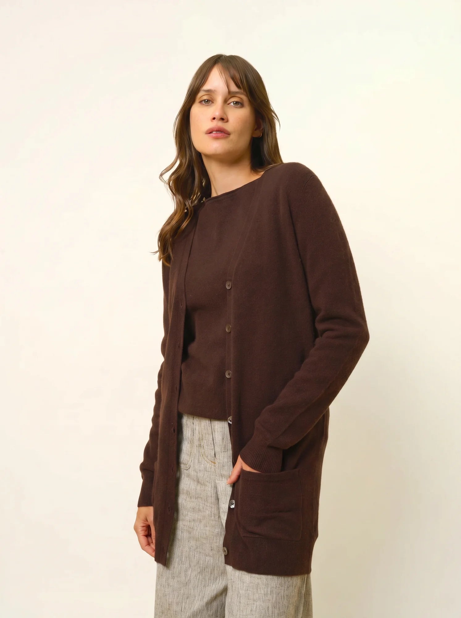 TOMMIE strickjacke v-ausschnitt choco