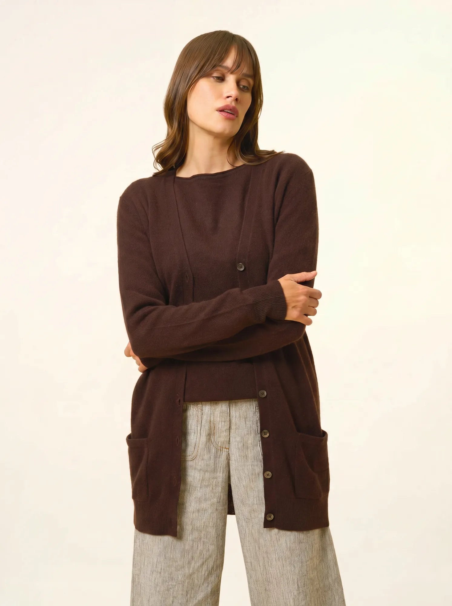TOMMIE strickjacke v-ausschnitt choco